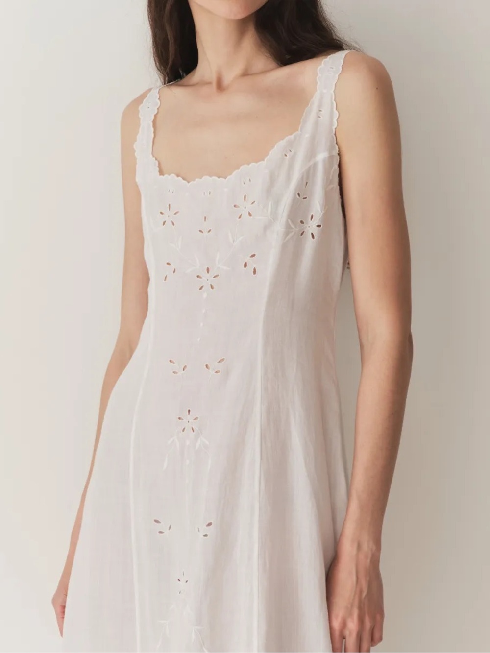 NWT Doen Abella Dress in Salt // White Embroidered Sleeveless Midi Dress - Picture 6 of 9